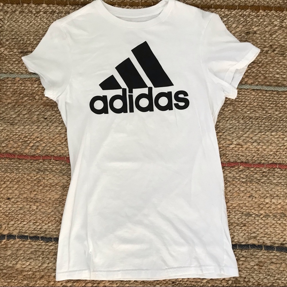Adidas white and black logo tee